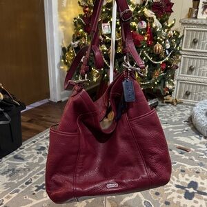 Coach Brown Pebble Leather Zip Top Park Hobo Shoulder Bag